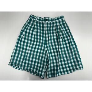 Rafaella Petites Womens Shorts Size 6 Teal White Checkered High Waisted